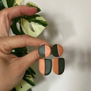 Peach & Forest Polymer Clay Green Geometric Pendent Earrings